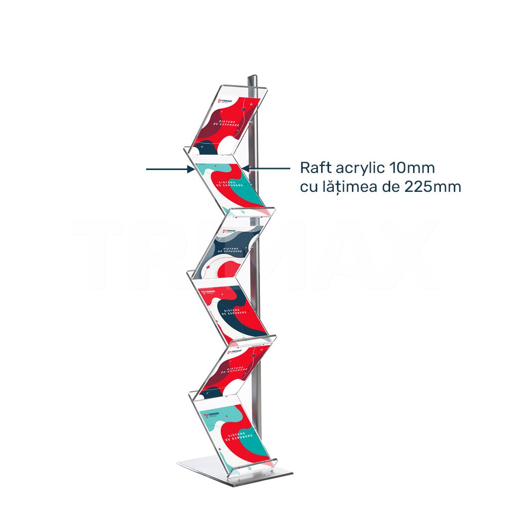 Stand Zig-zag Display cu Raft Acrylic 10mm si latimea de 225mm