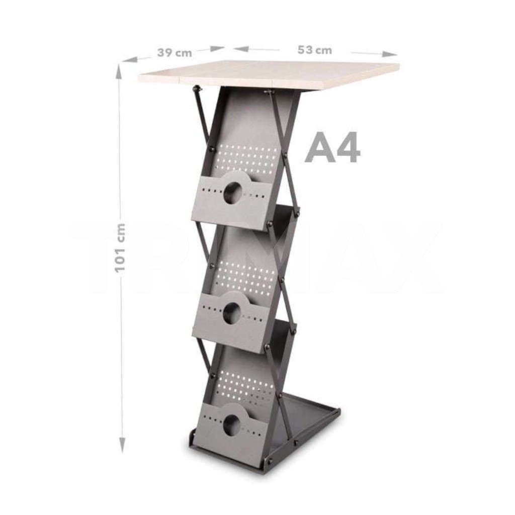 Info desk pliabil cu 3 buzunare A4 pentru expunere reviste, brosuri, cataloage 2 in 1